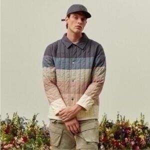 NEW Kith Striped Poplin Carmine Coaches Jacket in Battleship Size Medium